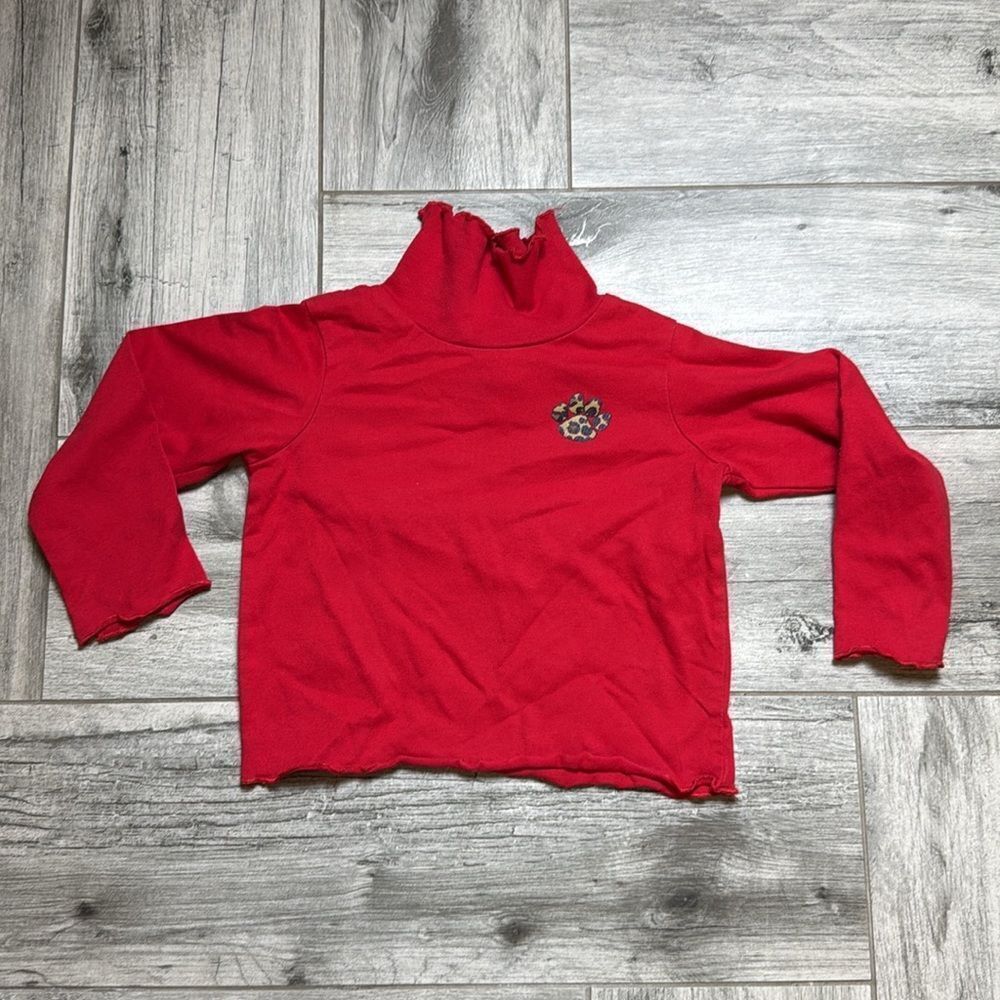 Beluga Toddler Girls Lettuce Edge  Mock Neck Long Sleeve Paws Shirt Red Size 24M